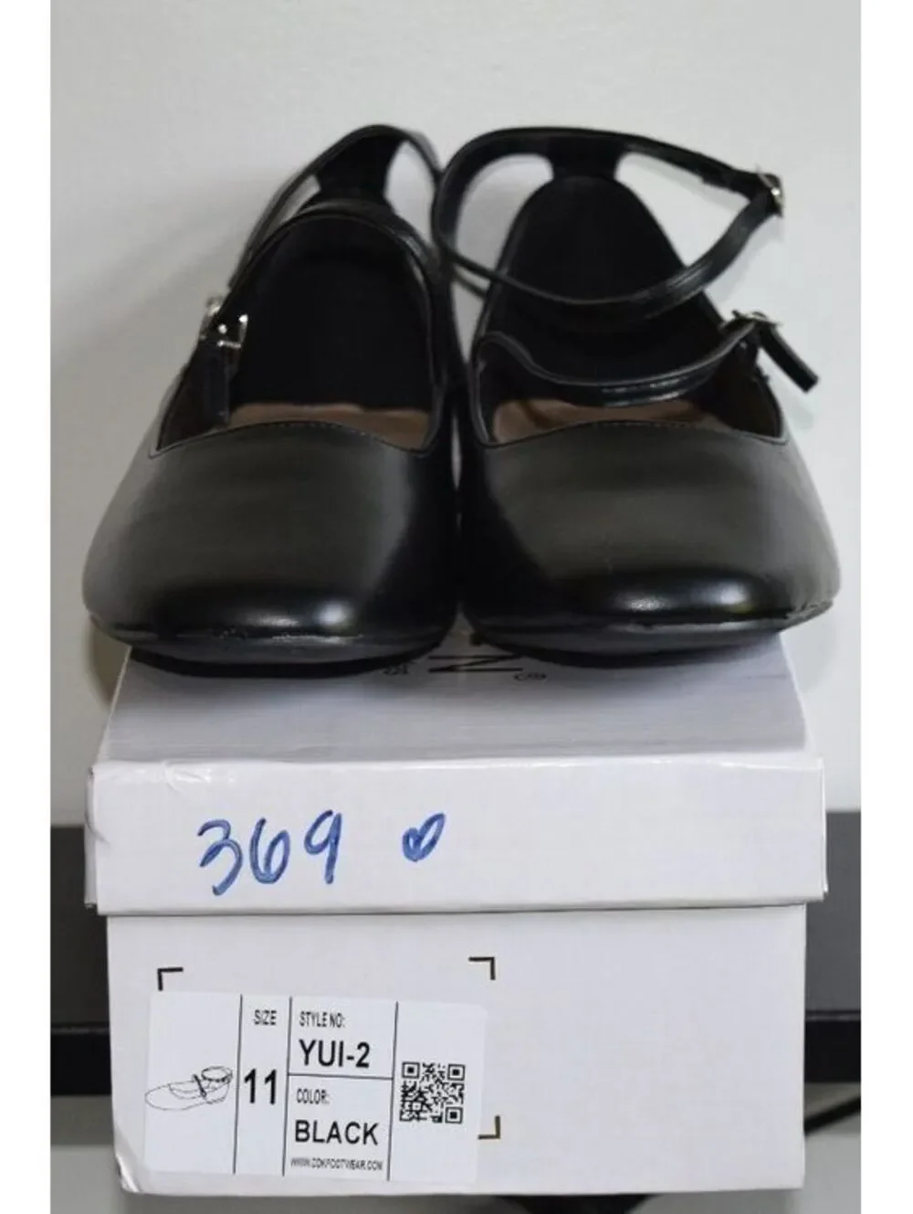 Kayleen by Los Angeles Black Double Strap Mary Jane Ballet Flats Size 11 New